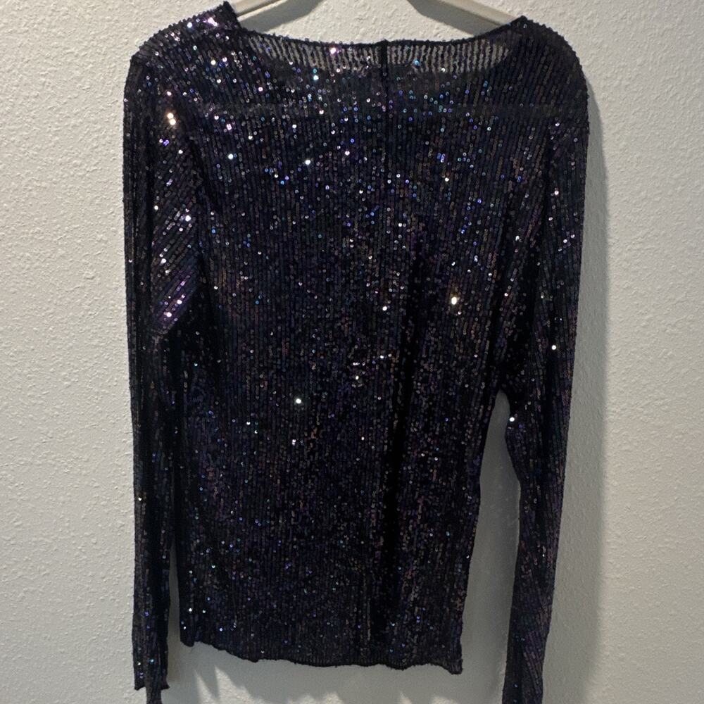 Free People Womens Black Purple Solid Knit Sequin Boat Neck Top L/XL 0090 - Picture 4 of 6